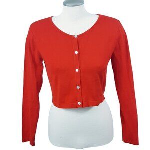 Womens Cropped Knit Cardigan Red US 10 Button Front Smashed Lemon Amsterdam